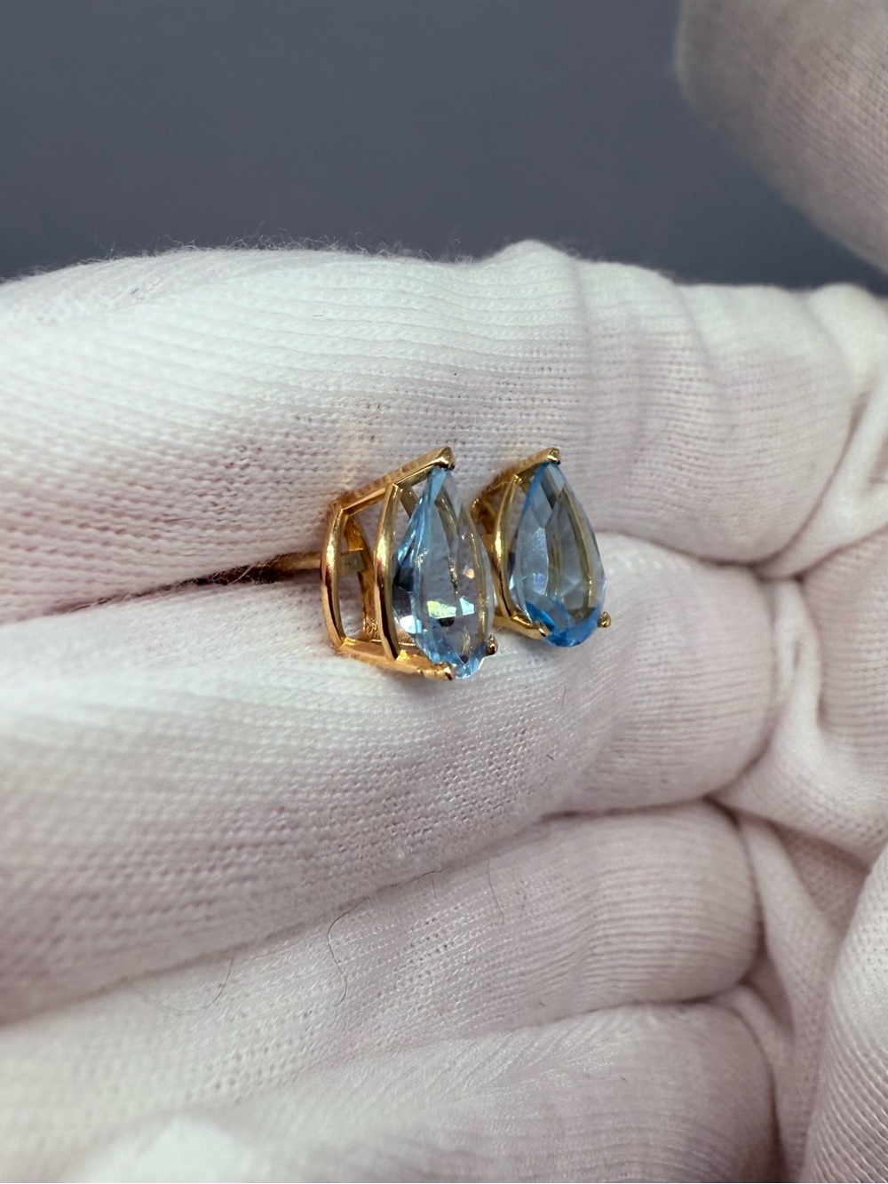 Solid 14k Gold London Blue Topaz Teardrop Stud Earrings - Women Jewelry - Picture 7 of 13